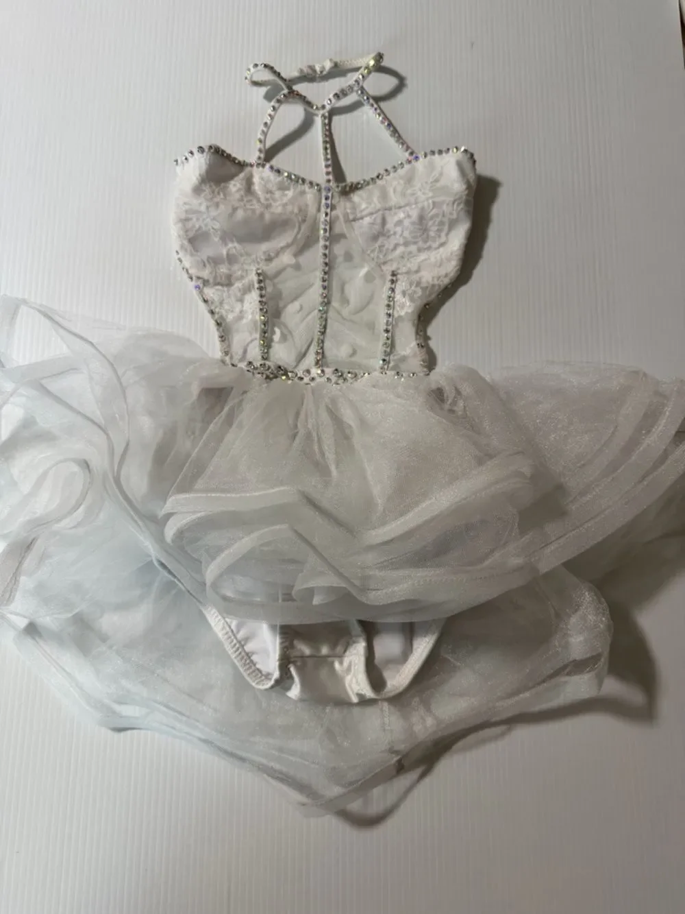 White custom solo Dance Costume bling lace wedding bridal chapel illusion MC chi